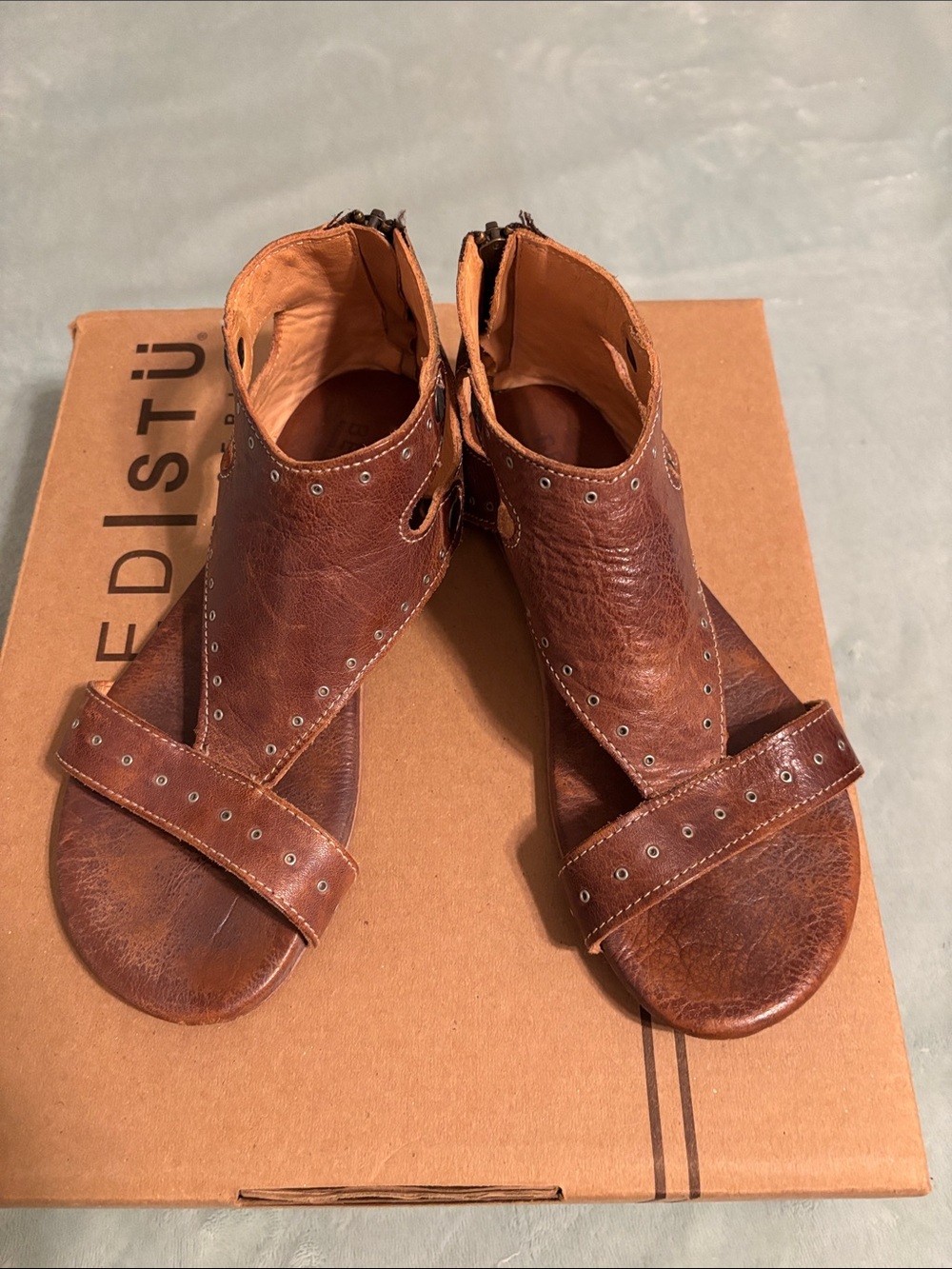 BED|STU Brown Leather Studded Open-Toe Sandals